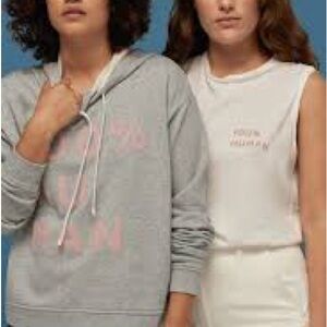 Everlane Light Grey Hoodie with Pink Accents